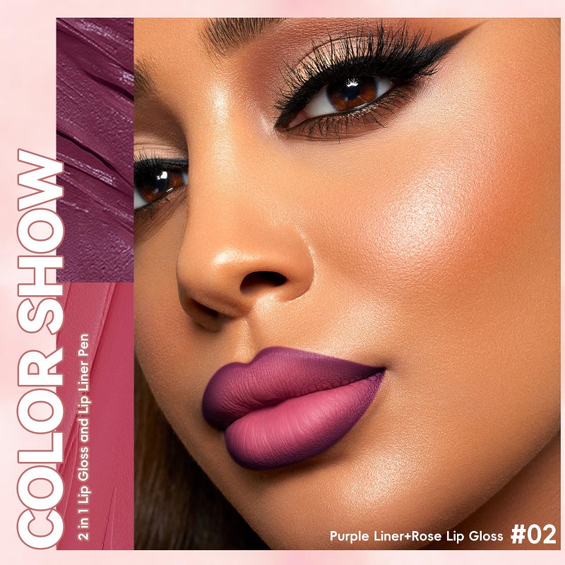 Noerrors 3pcs Lip Combo Sets for Black Women, 2 in 1 Dual-End Lip Liner and Gloss Kit, Nude Brown Pink Lips Liner Combo Moisturizing Plumping Ombre Gradual Lips Makeup #Set A - Image 3
